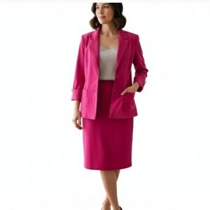Adolph Shuman For Lilli Ann Vintage Ultrasuede Fuchsia Blazer Skirt Set Mediun